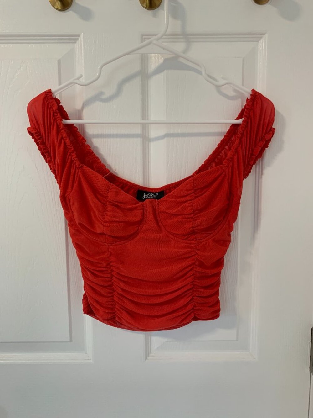 Just Polly Gathered Ruched Crop Top in Raspberry, S